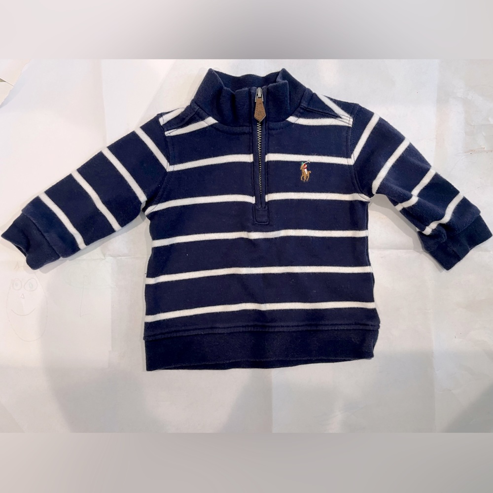 6 month Ralph Lauren navy stripe mini zipper pullover
